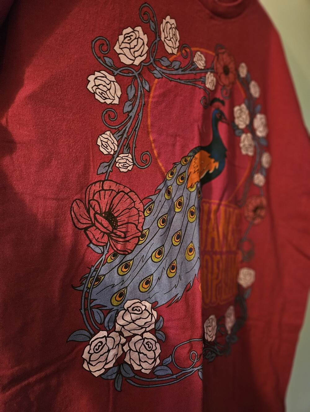 Maroon Cotton T-shirt With Flowers Surrounding Janis Joplin